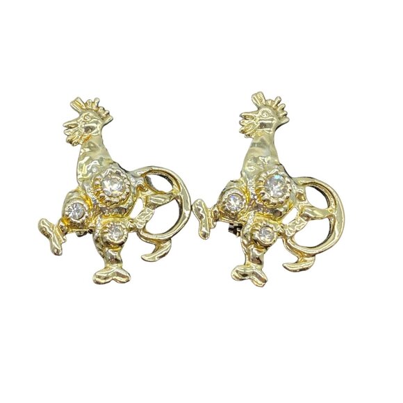 Jewelry - Vintage Gold Tone Roosters Brooches With Rhinestone Accents Pins Set of 2